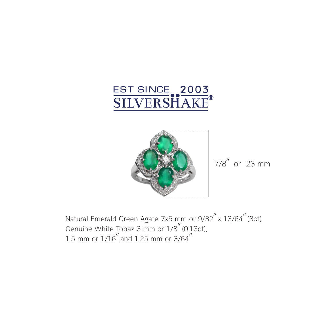 3ct. Natural Emerald Green Agate and White Topaz Gold Plated 925 Sterling Silver Flower Cluster Ring - Silvershake-store