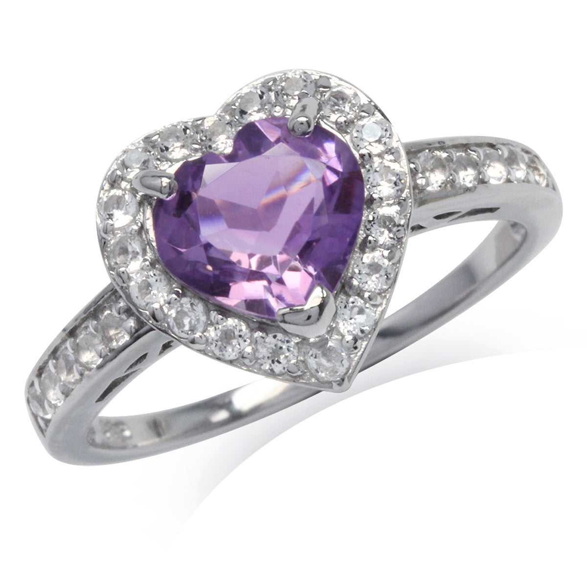 1.54ct. Natural Heart Shape Amethyst & Topaz Gold Plated 925 Sterling Silver Halo Engagement Ring silvershake