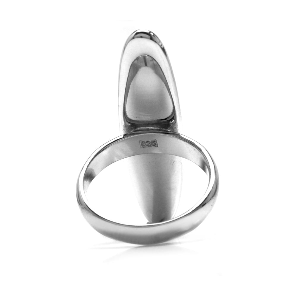 Long Black Mother of Pearl White Gold Plated 925 Sterling Silver Ring - Silvershake-store