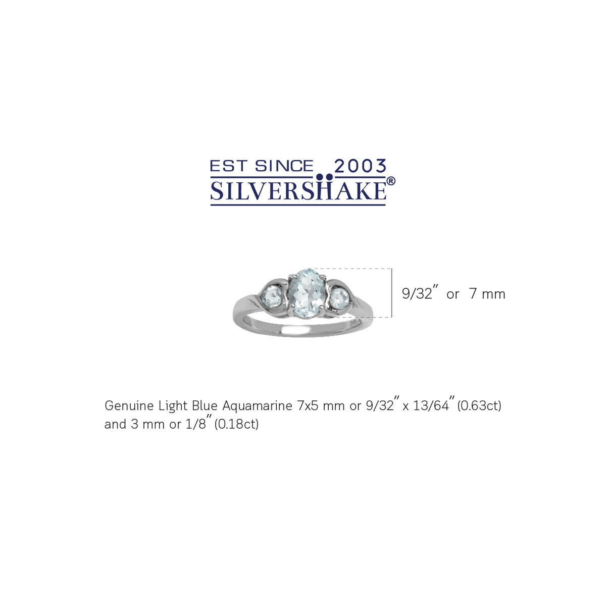 3-Stone Genuine Blue Aquamarine White Gold Plated 925 Sterling Silver Engagement Heart Ring silvershake