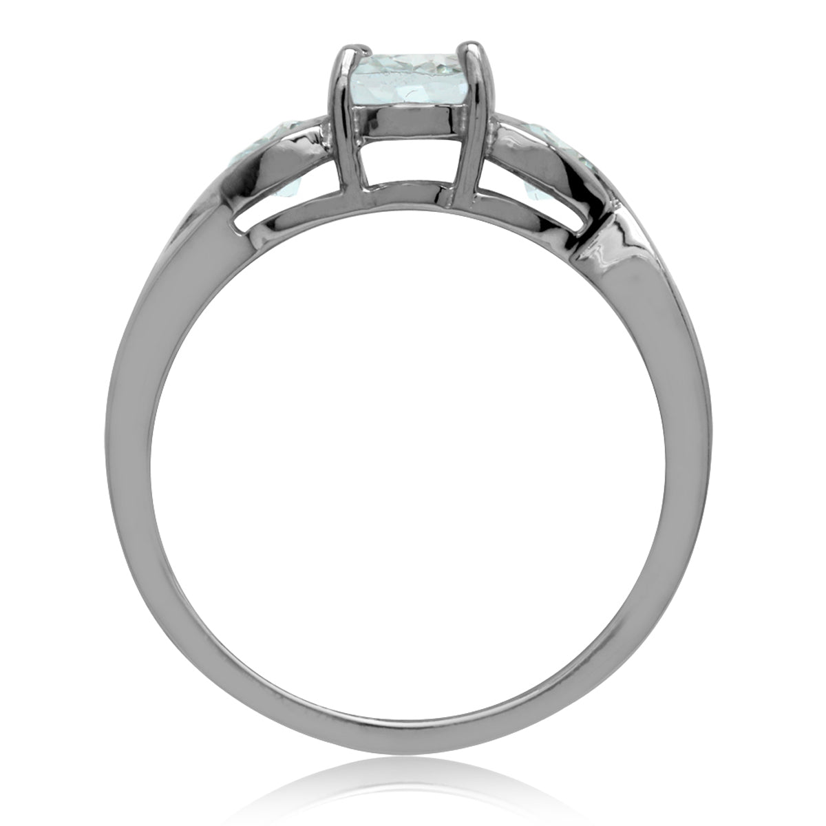 3-Stone Genuine Blue Aquamarine White Gold Plated 925 Sterling Silver Engagement Heart Ring silvershake