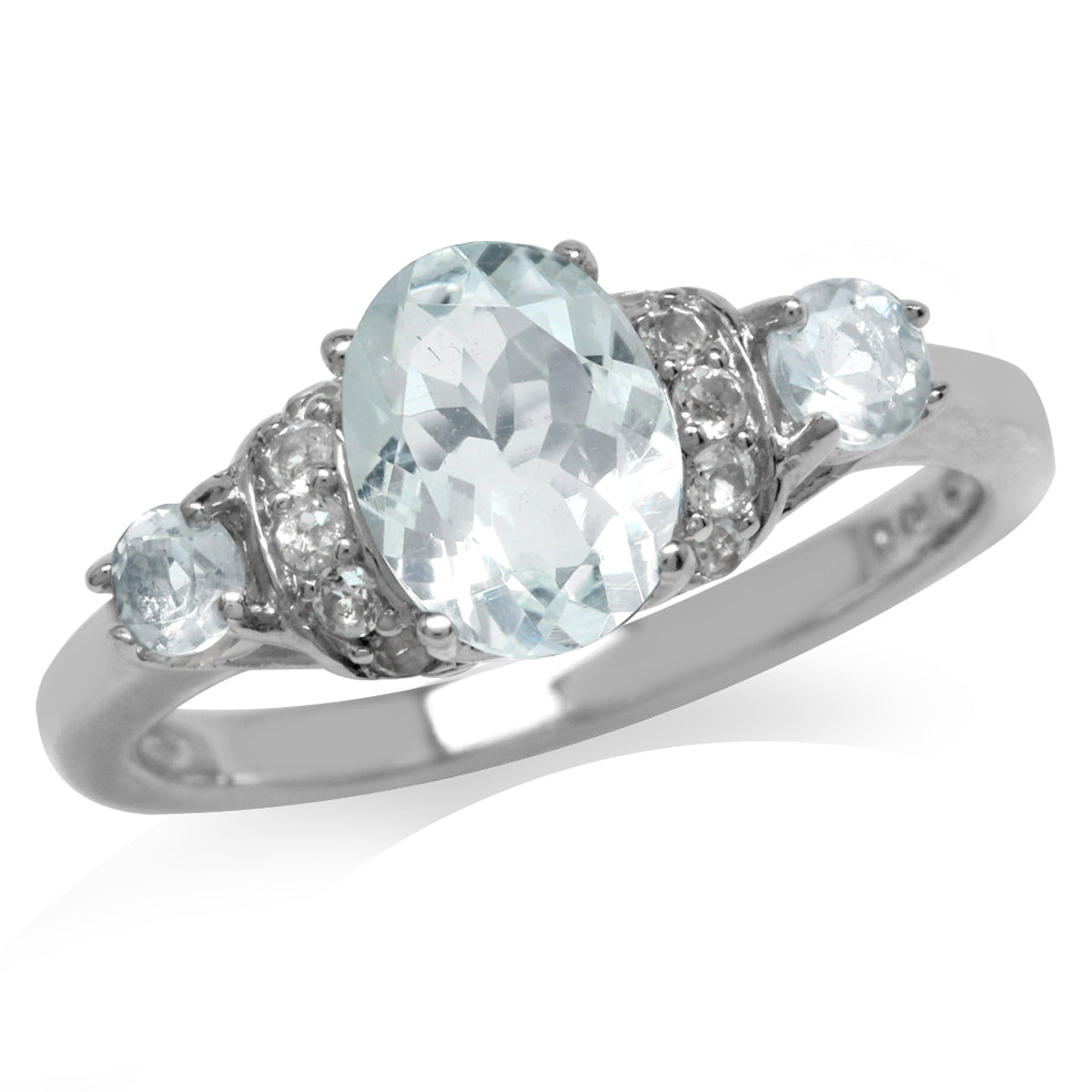 1.19ct. Genuine Blue Aquamarine & White Topaz Gold Plated 925 Sterling Silver Right Hand Ring silvershake