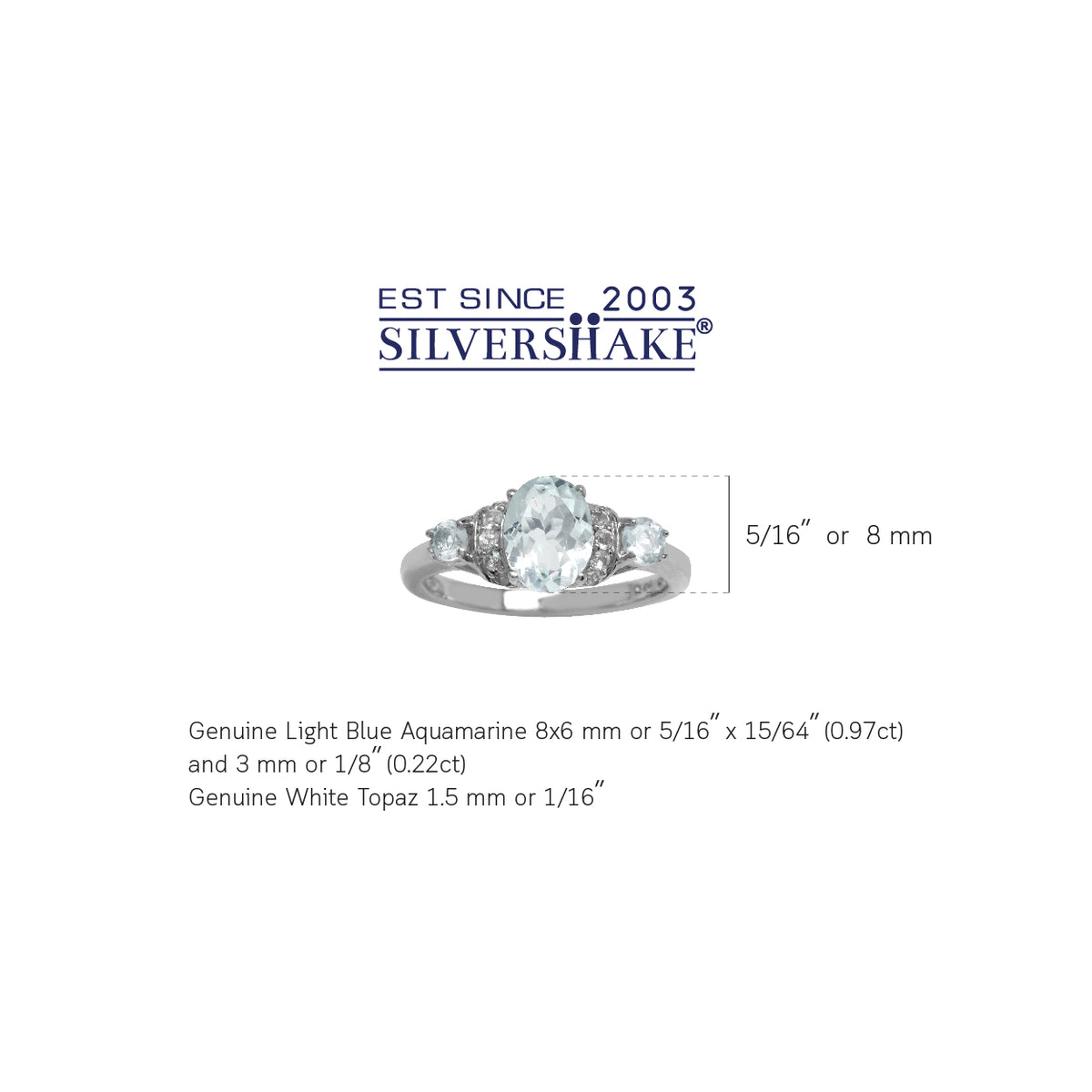 1.19ct. Genuine Blue Aquamarine & White Topaz Gold Plated 925 Sterling Silver Right Hand Ring silvershake
