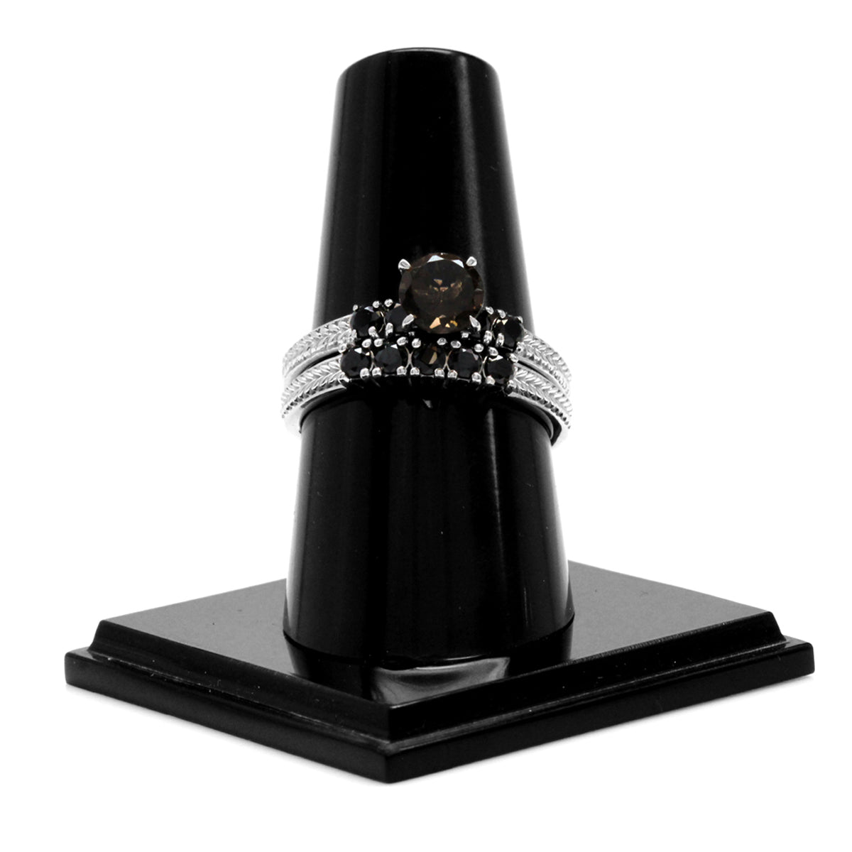 1.36ct. Natural Smoky Quartz & Black Spinel 925 Sterling Silver 2-Pc Set Stack/Stackable Ring silvershake