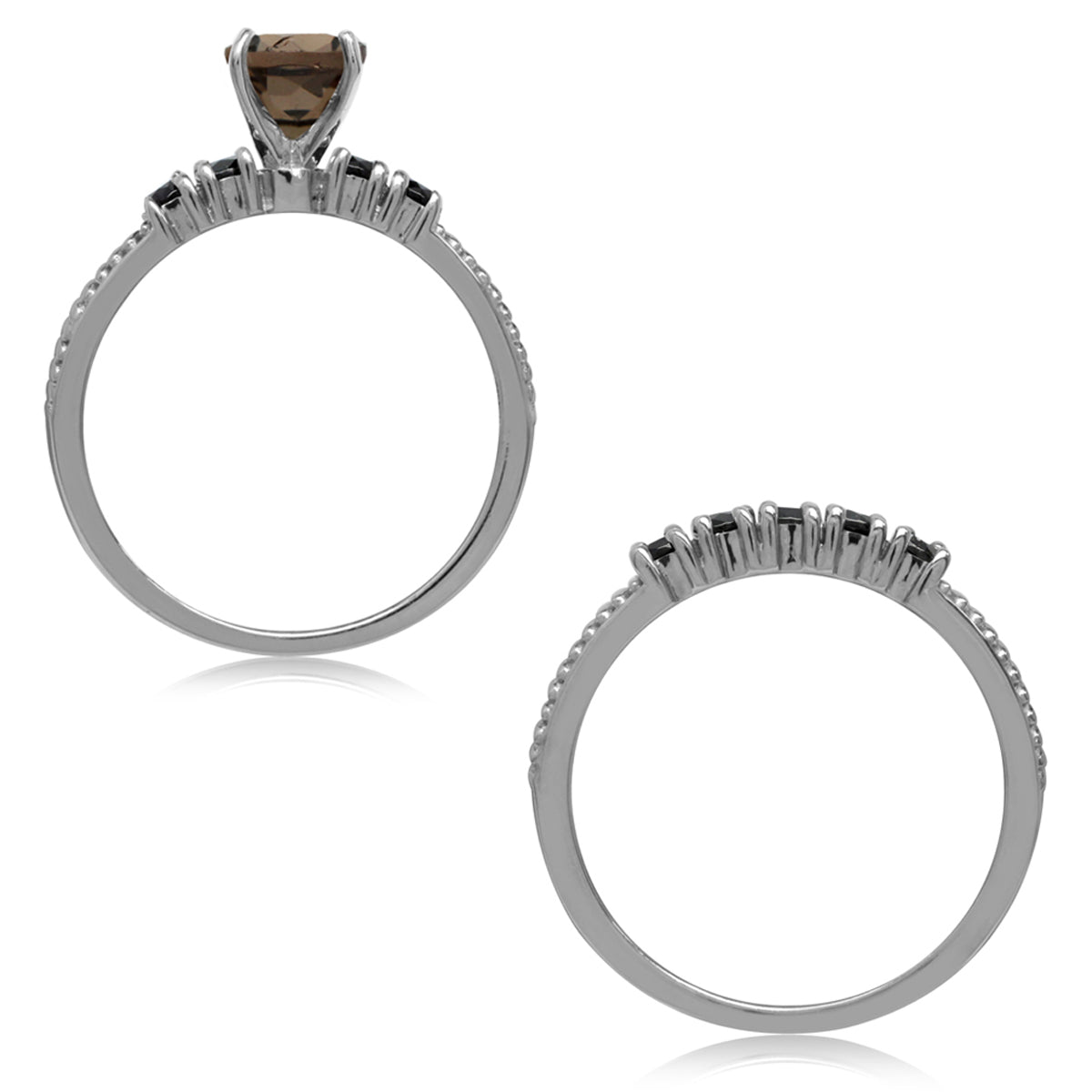 1.36ct. Natural Smoky Quartz & Black Spinel 925 Sterling Silver 2-Pc Set Stack/Stackable Ring silvershake