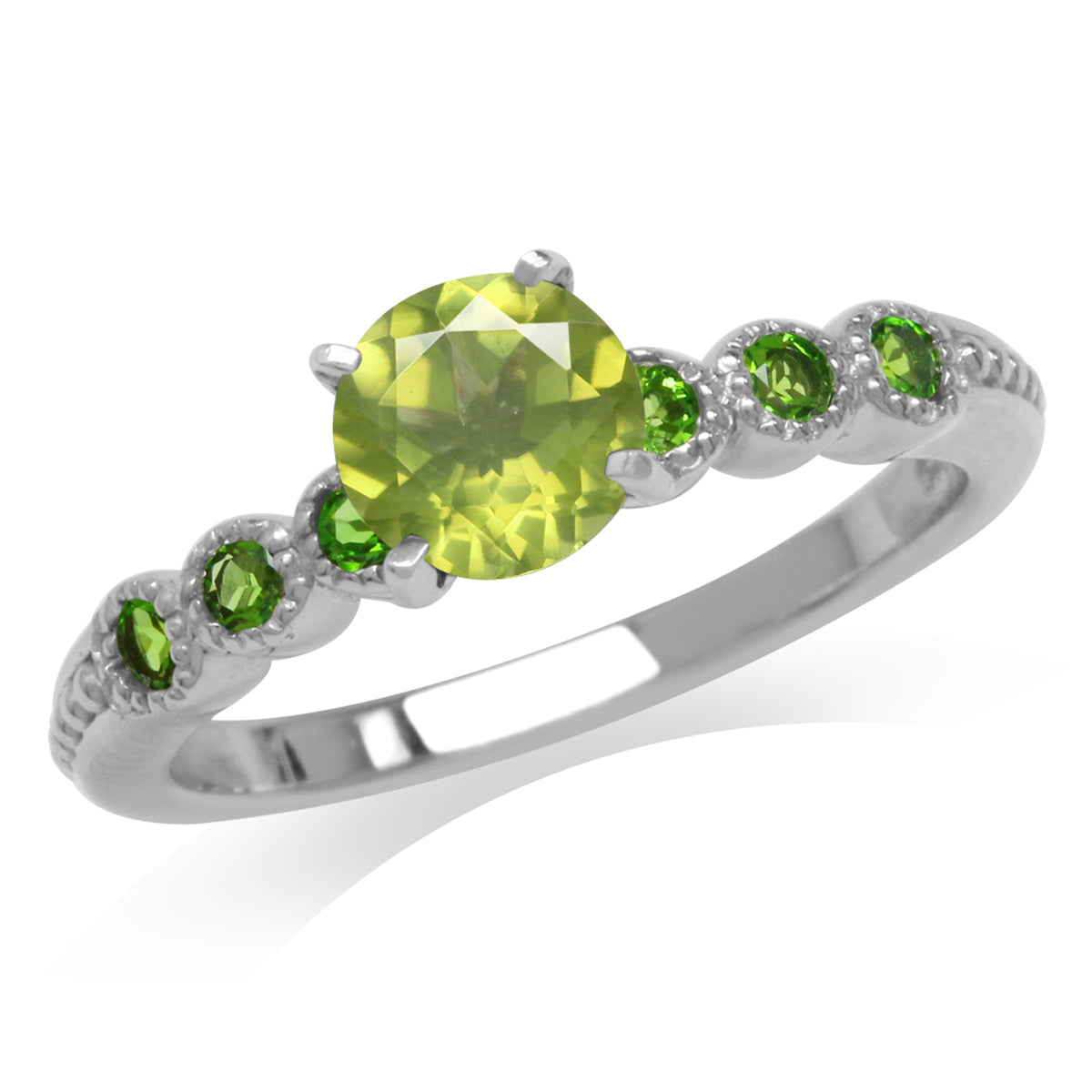 Peridot & Green Chrome Diopside White Gold Plated 925 Sterling Silver Engagement Ring silvershake