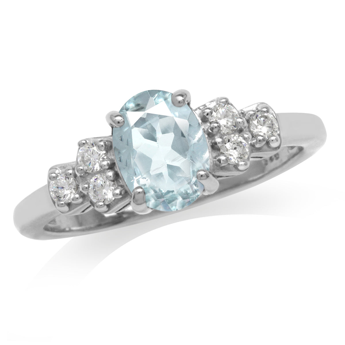 1.02ct. Genuine Blue Aquamarine and White Topaz Gold Plated 925 Sterling Silver Engagement Ring