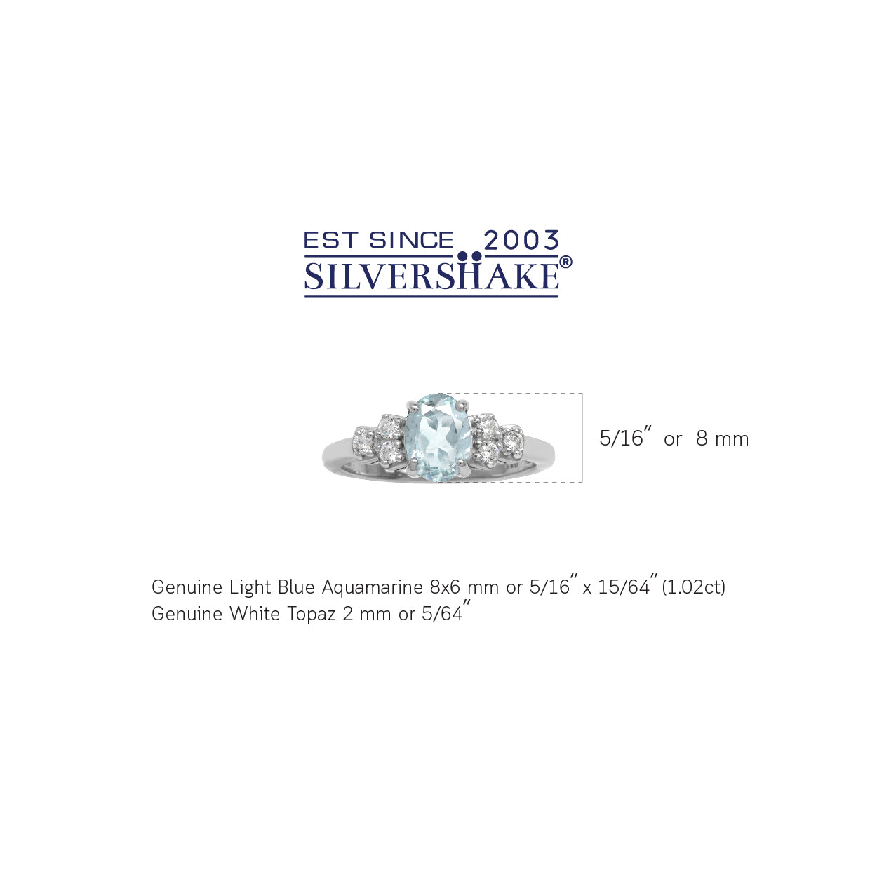 1.02ct. Genuine Blue Aquamarine and White Topaz Gold Plated 925 Sterling Silver Engagement Ring