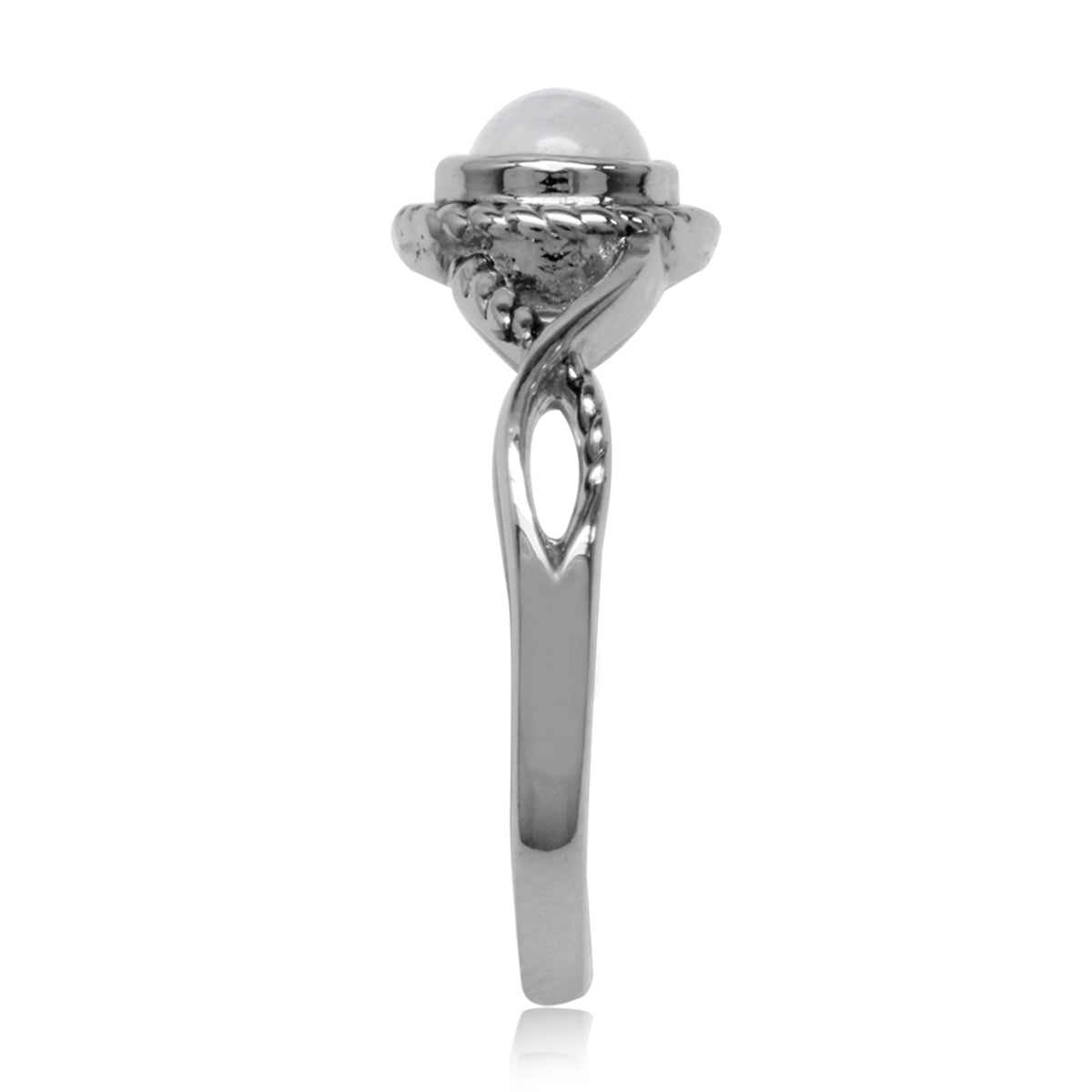 5mm Natural Round Shape Moonstone 925 Sterling Silver Rope Solitaire Ring - Silvershake-store