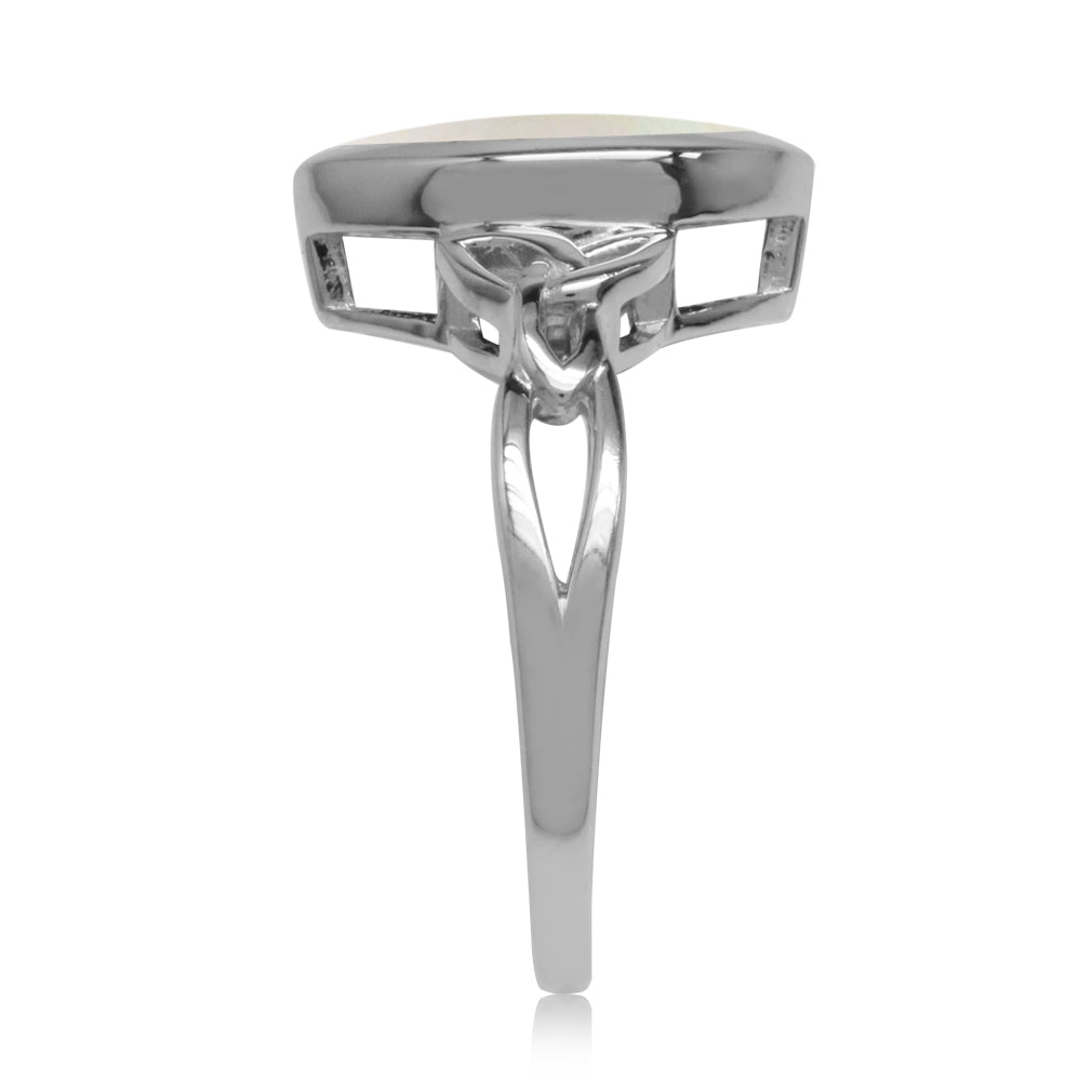 Mother of Pearl White Gold Plated 925 Sterling Silver Triquetra Celtic Knot Ring - Silvershake-store