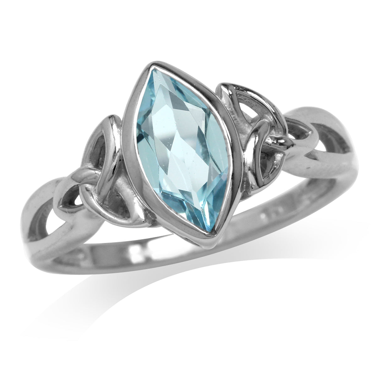 1.3ct. Genuine Blue Topaz White Gold Plated 925 Sterling Silver Triquetra Celtic Knot Solitaire Ring - Silvershake-store