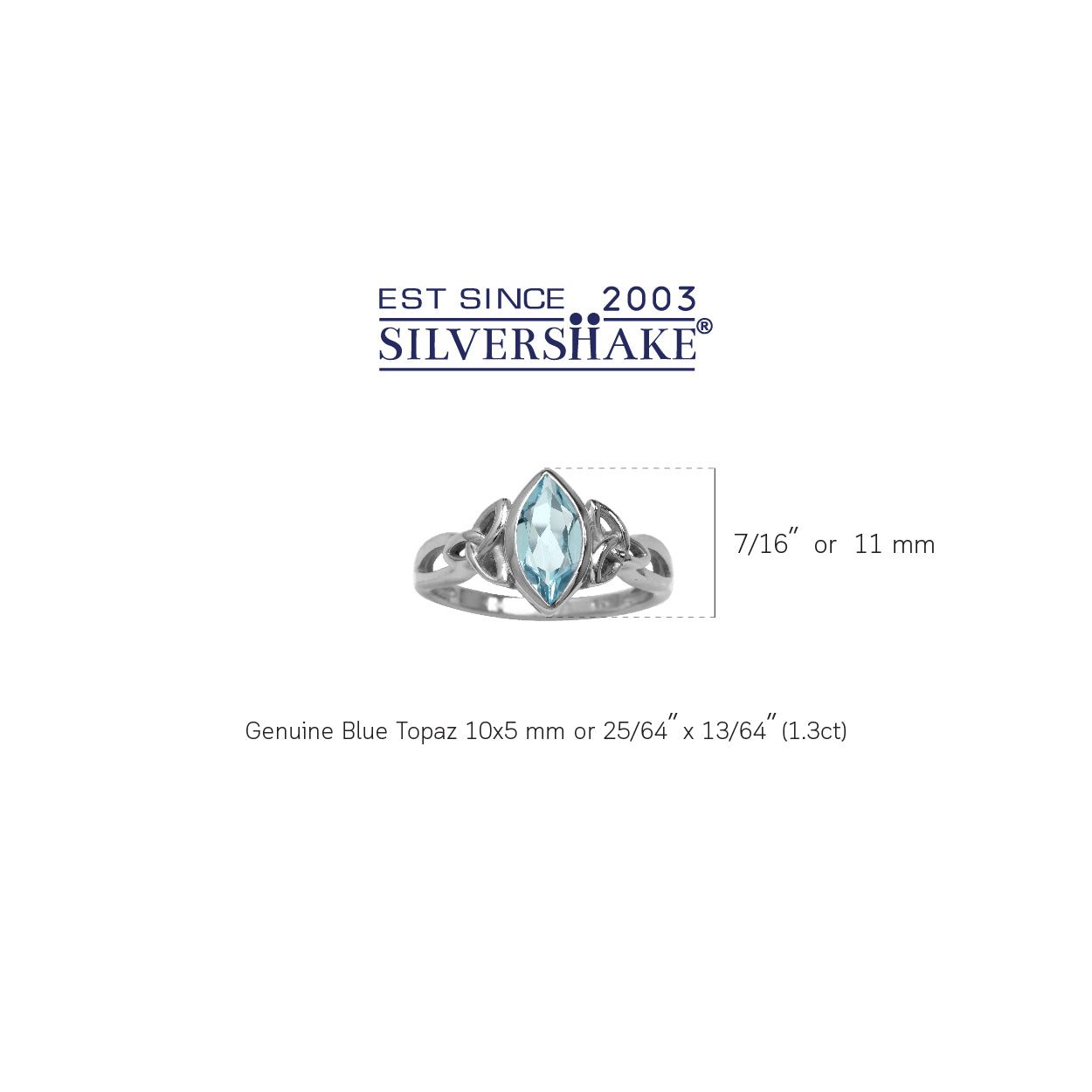 1.3ct. Genuine Blue Topaz White Gold Plated 925 Sterling Silver Triquetra Celtic Knot Solitaire Ring - Silvershake-store