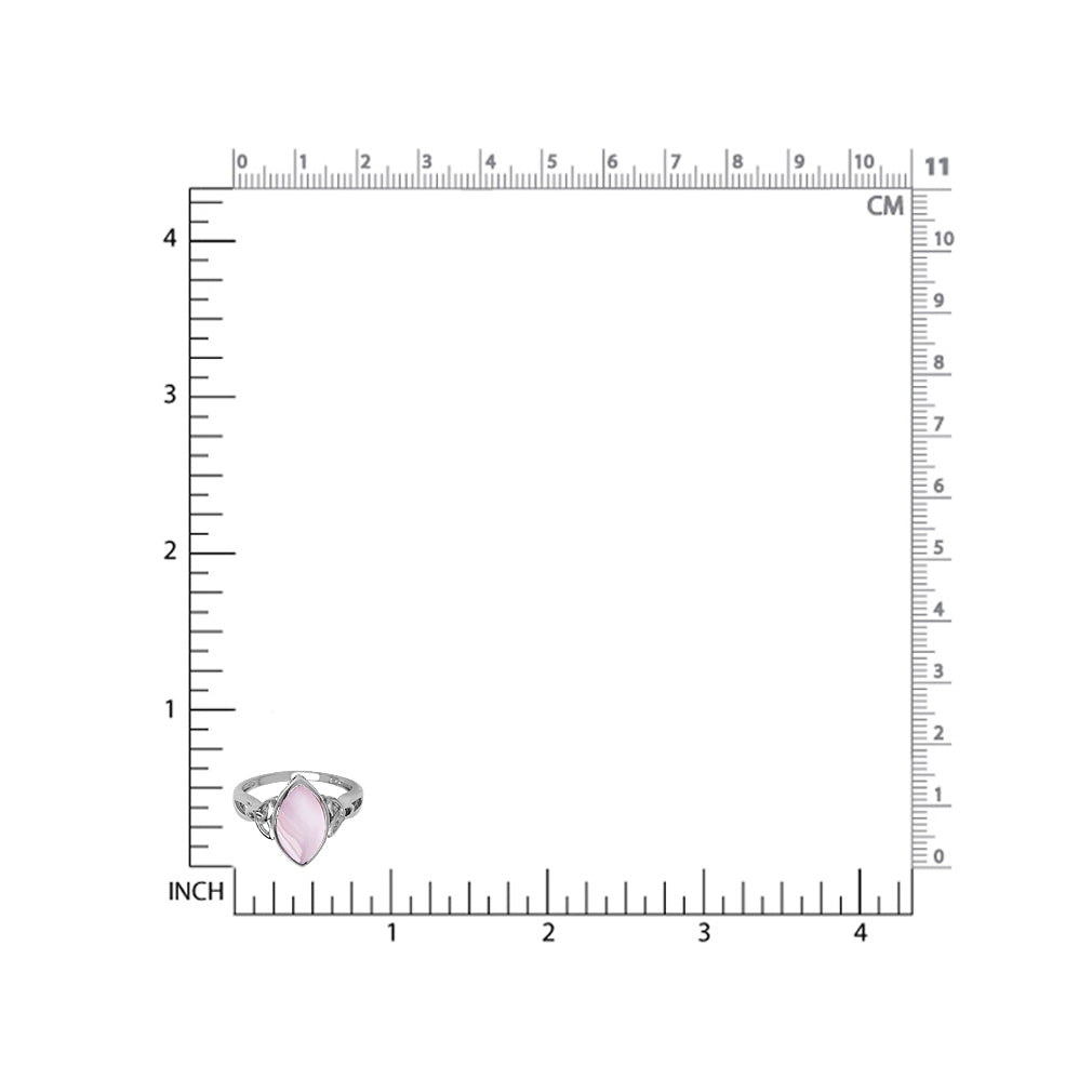 Pink Mother of Pearl White Gold Plated 925 Sterling Silver Triquetra Celtic Knot Solitaire Ring - Silvershake-store