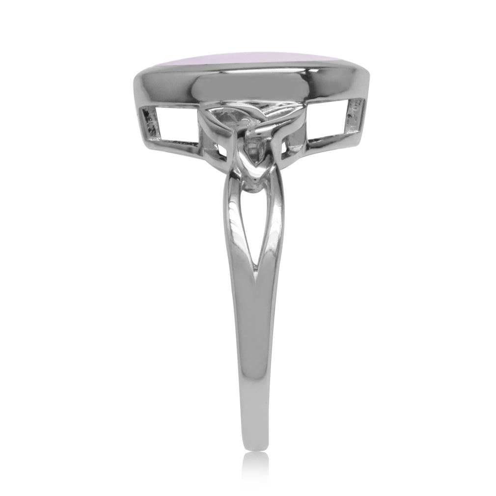 Pink Mother of Pearl White Gold Plated 925 Sterling Silver Triquetra Celtic Knot Solitaire Ring - Silvershake-store