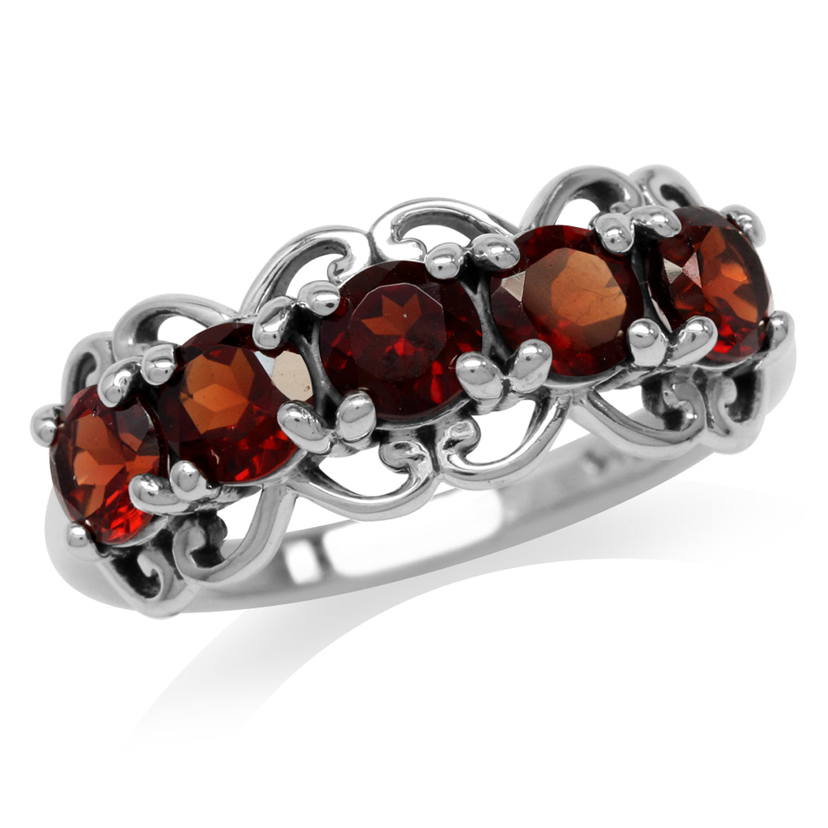 1.65ct. 5-Stone Natural Garnet 925 Sterling Silver Victorian Style Ring silvershake
