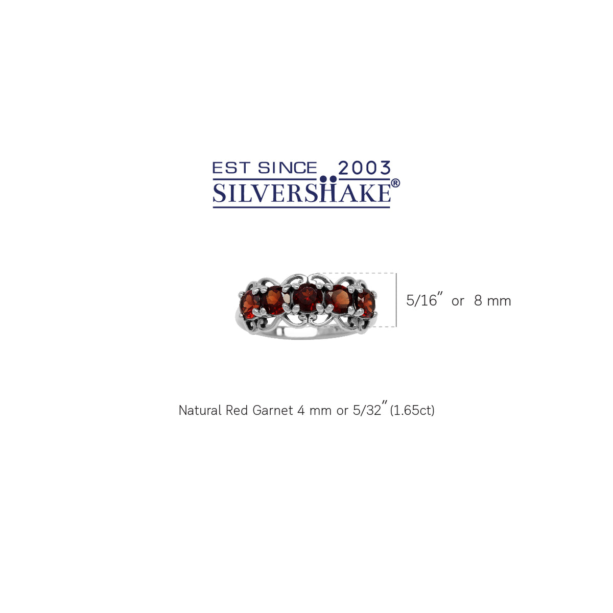 1.65ct. 5-Stone Natural Garnet 925 Sterling Silver Victorian Style Ring silvershake