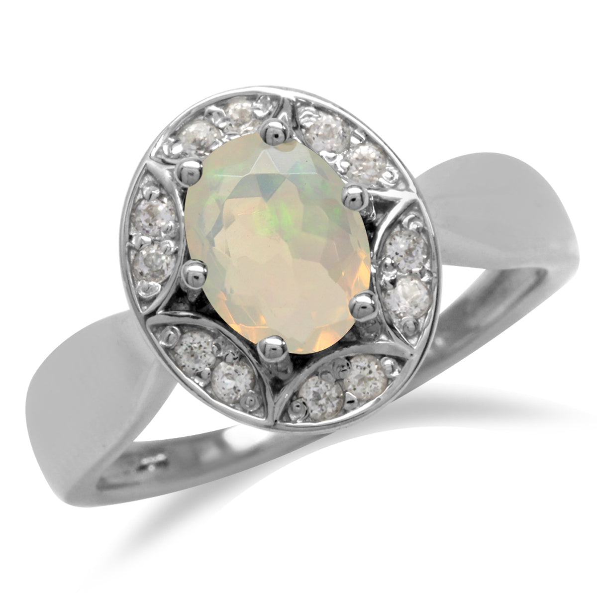 Genuine Opal & White Topaz Gold Plated 925 Sterling Silver Sun Ray Inspired Filigree Ring silvershake
