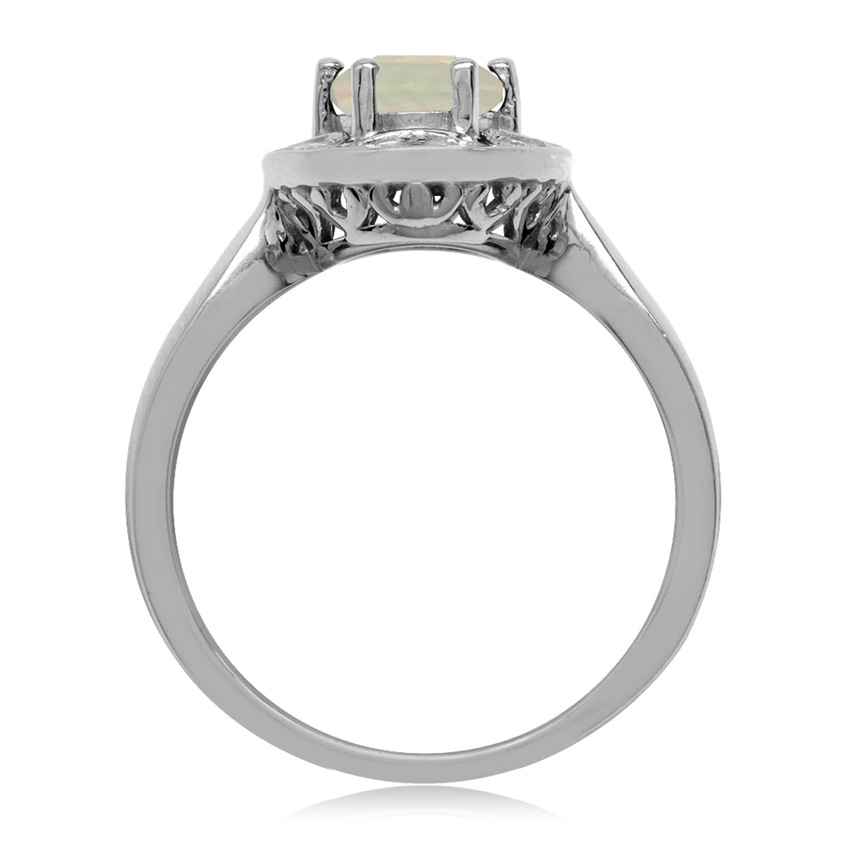 Genuine Opal & White Topaz Gold Plated 925 Sterling Silver Sun Ray Inspired Filigree Ring silvershake