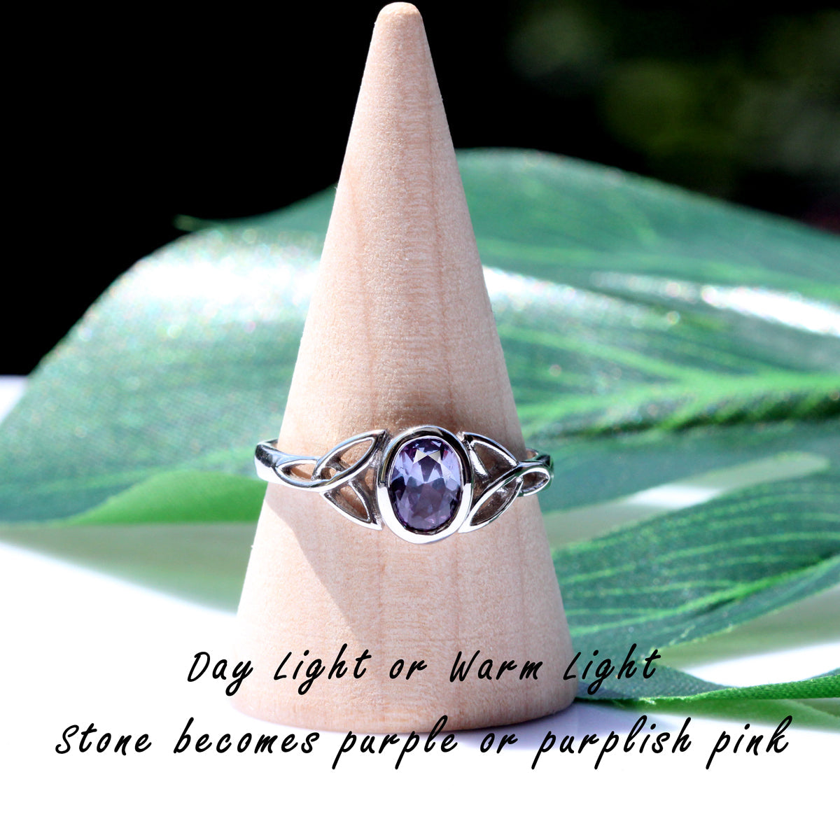 Created Color Change Alexandrite White Gold Plated 925 Sterling Silver Triquetra Celtic Knot Ring - Silvershake-store