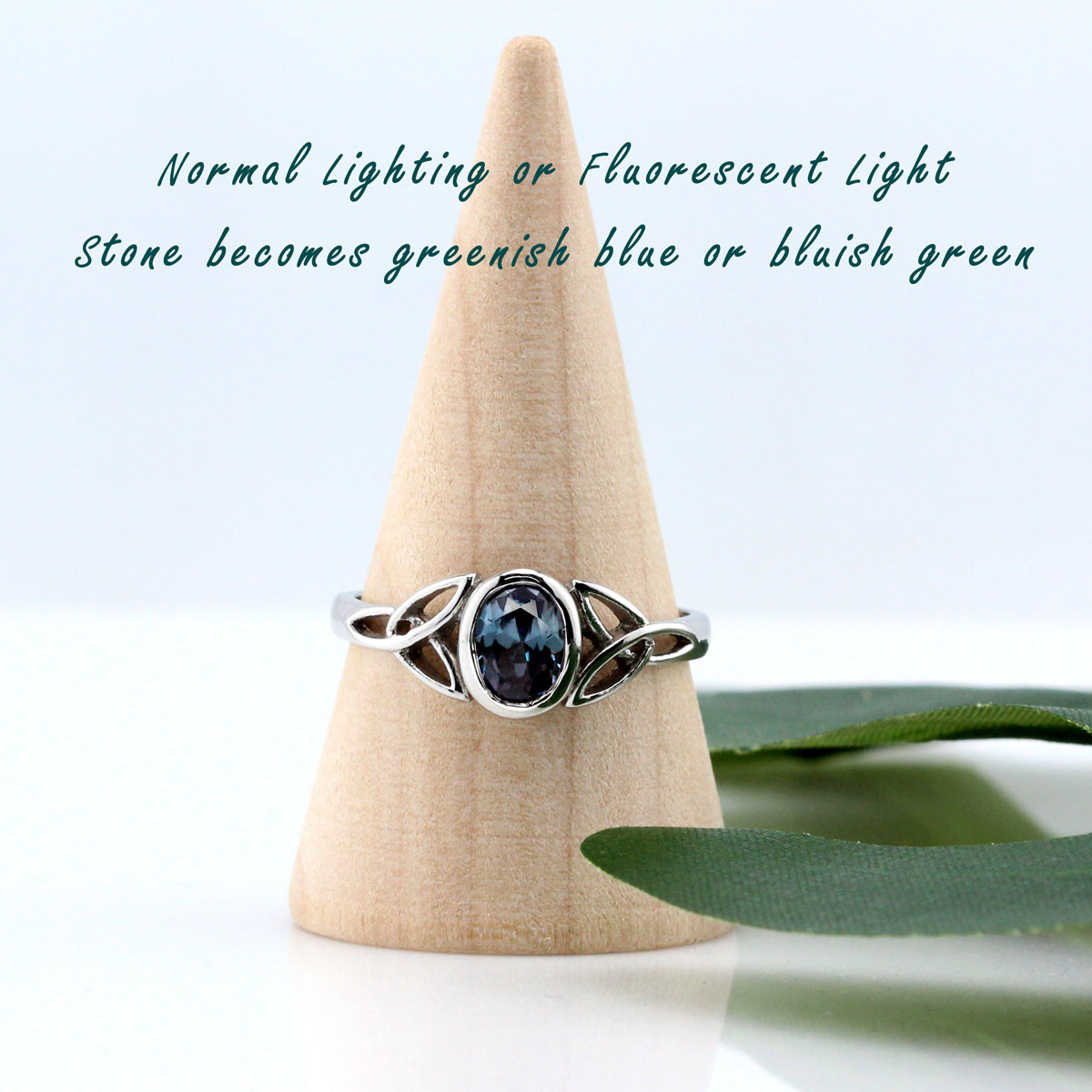 Created Color Change Alexandrite White Gold Plated 925 Sterling Silver Triquetra Celtic Knot Ring - Silvershake-store
