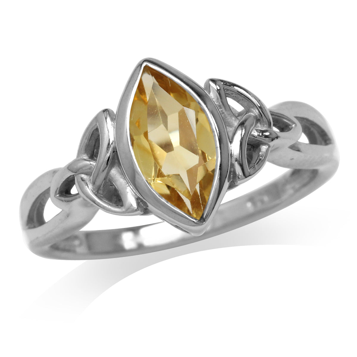 Genuine Citrine White Gold Plated 925 Sterling Silver Triquetra Celtic Knot Solitaire Ring Size 10 - Silvershake-store