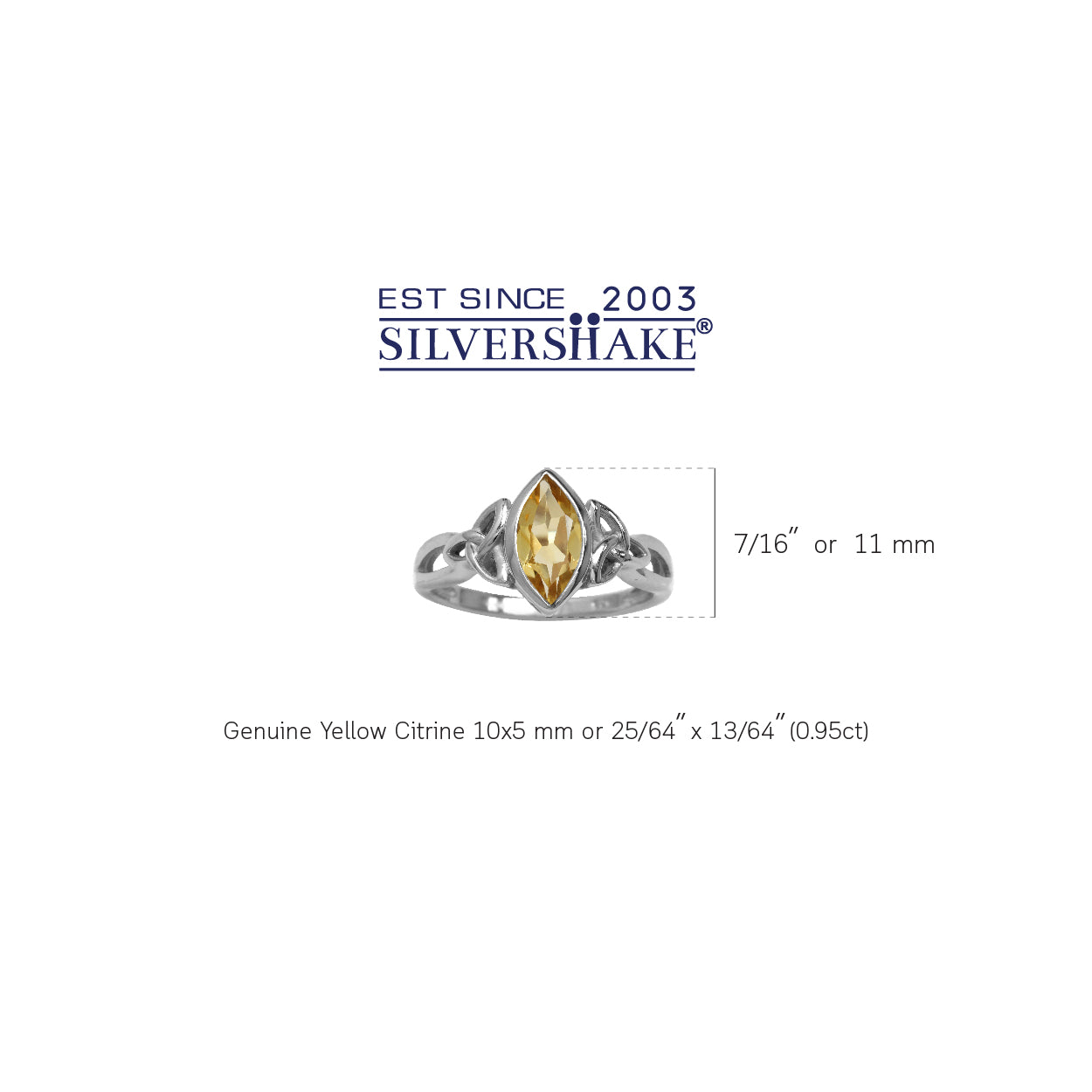 Genuine Citrine White Gold Plated 925 Sterling Silver Triquetra Celtic Knot Solitaire Ring Size 10 - Silvershake-store