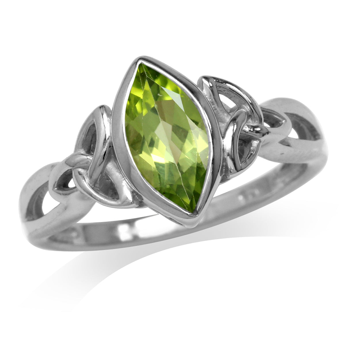 1ct. Natural Peridot White Gold Plated 925 Sterling Silver Triquetra Celtic Knot Solitaire Ring - Silvershake-store