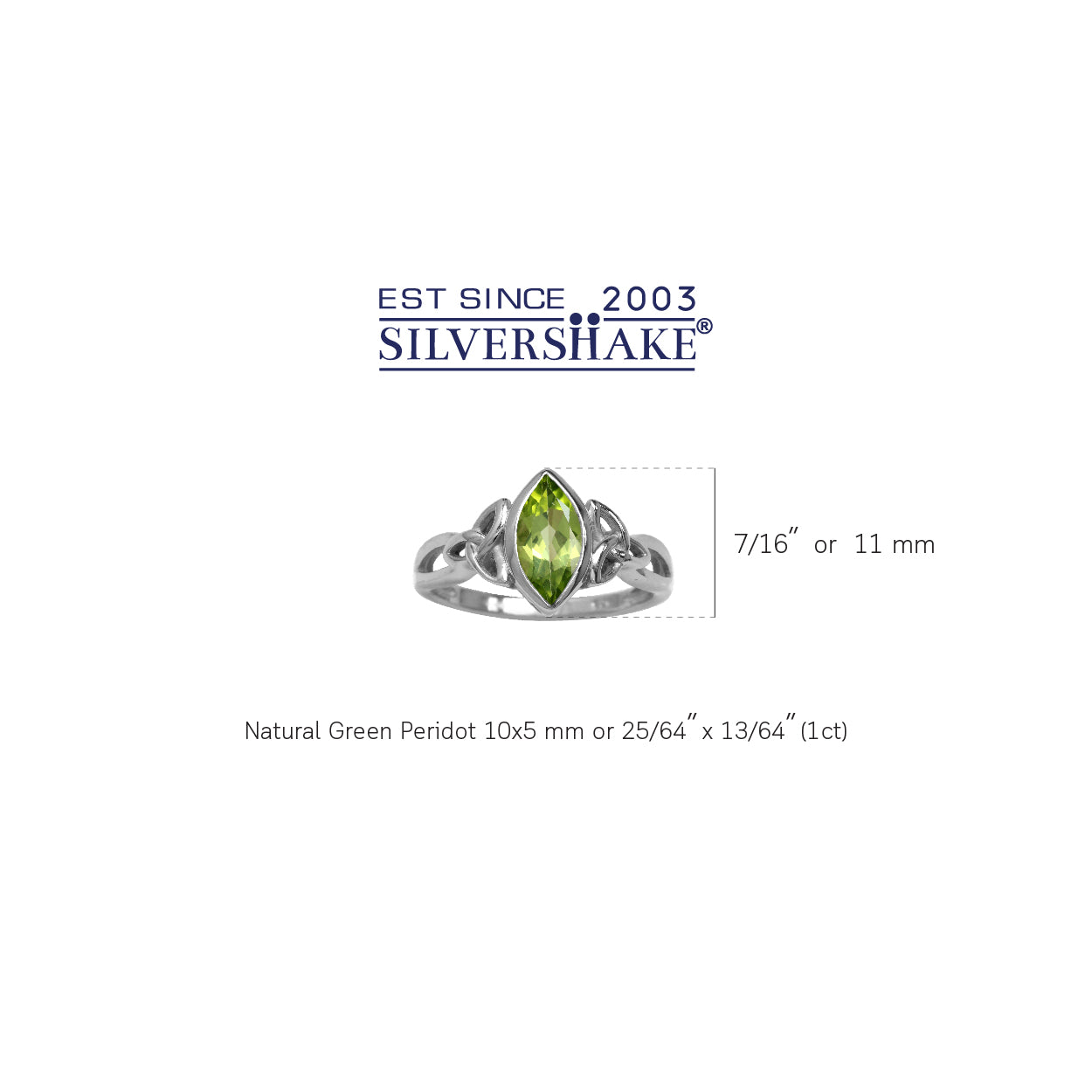 1ct. Natural Peridot White Gold Plated 925 Sterling Silver Triquetra Celtic Knot Solitaire Ring - Silvershake-store