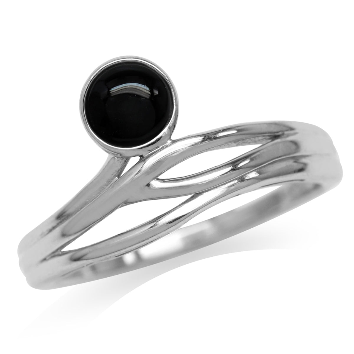 5MM Created Round Shape Black Onyx 925 Sterling Silver Minimalist Modern Wavy Ring