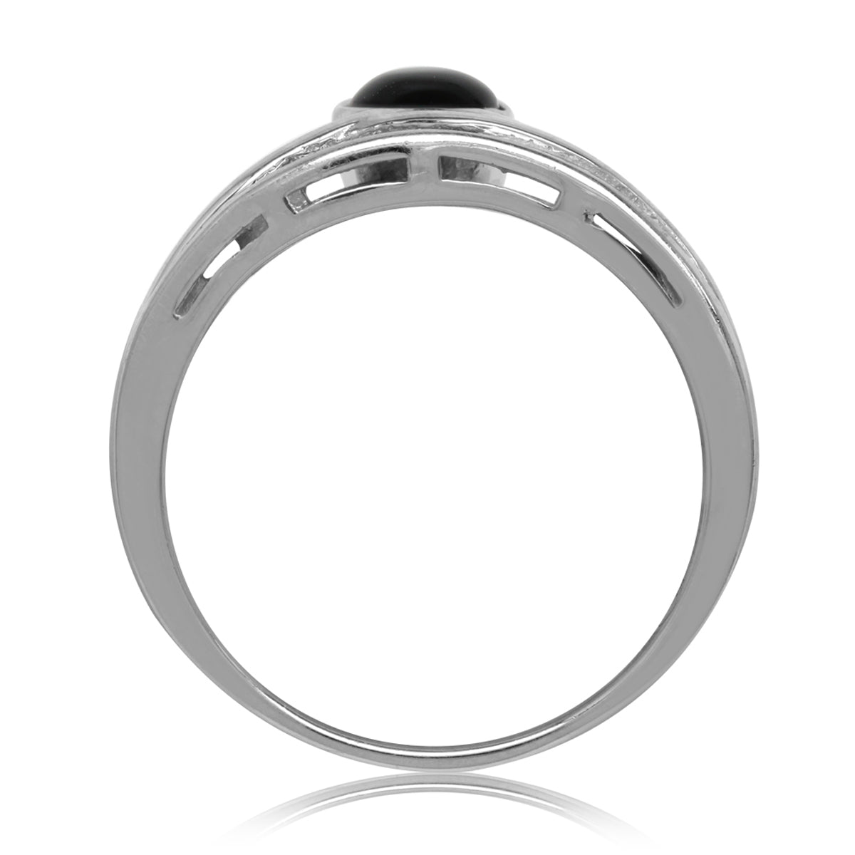 5MM Created Round Shape Black Onyx 925 Sterling Silver Minimalist Modern Wavy Ring