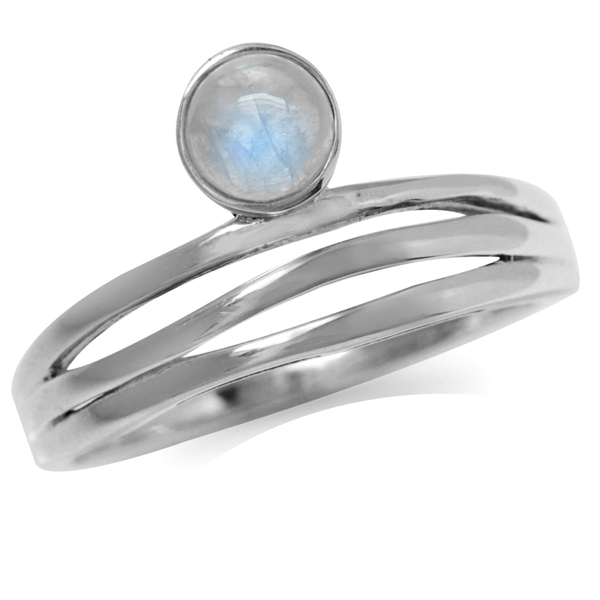 Natural Moonstone White Gold Plated 925 Sterling Silver 3-Line Minimalist Casual Ring silvershake