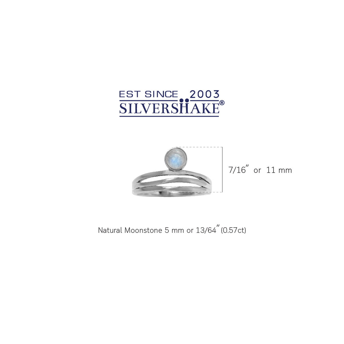 Natural Moonstone White Gold Plated 925 Sterling Silver 3-Line Minimalist Casual Ring silvershake