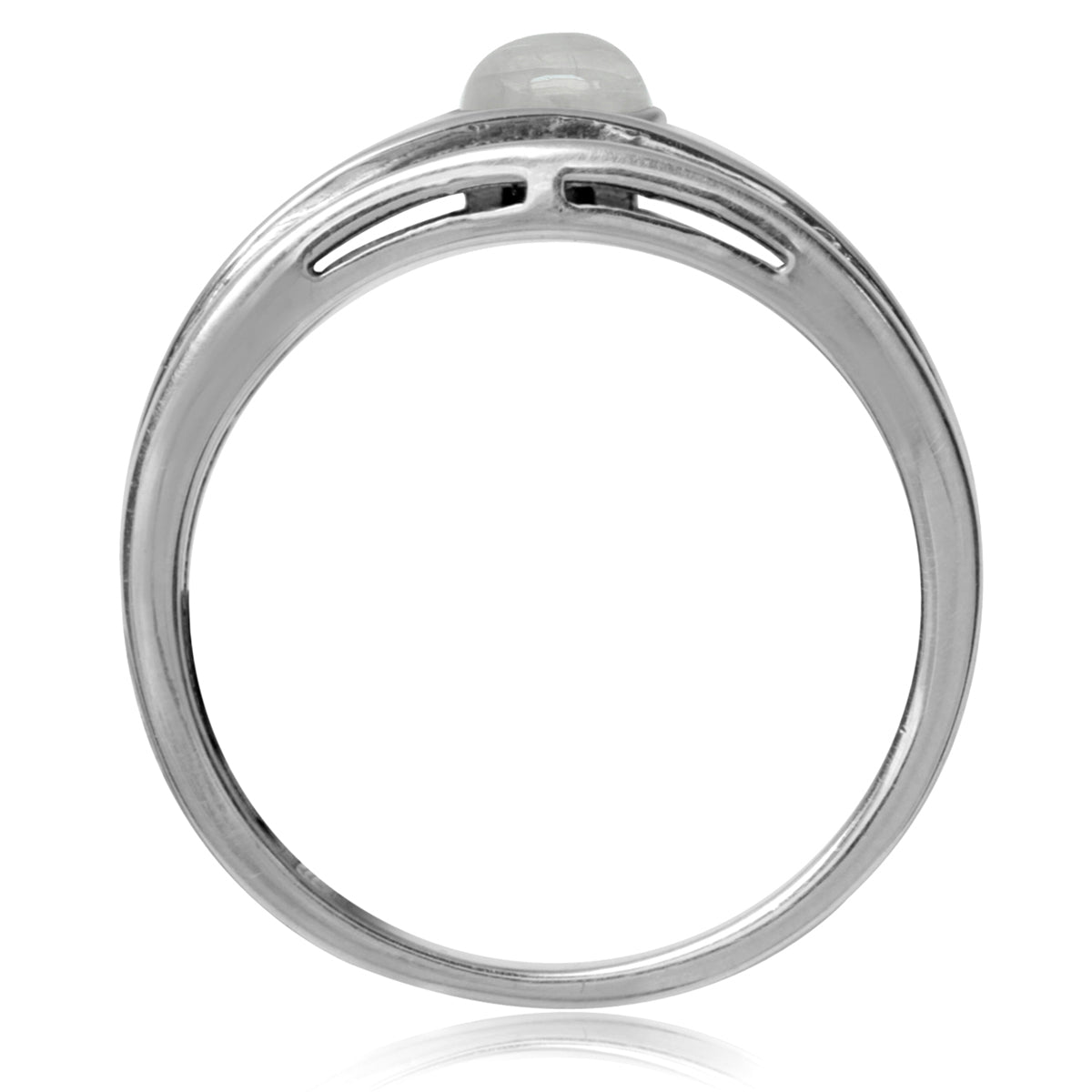 Natural Moonstone White Gold Plated 925 Sterling Silver 3-Line Minimalist Casual Ring silvershake