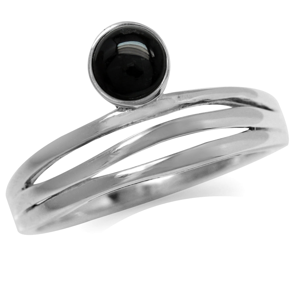 Created Black Onyx White Gold Plated 925 Sterling Silver 3-Line Minimalist Casual Ring silvershake