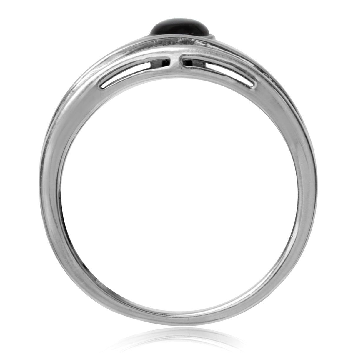 Created Black Onyx White Gold Plated 925 Sterling Silver 3-Line Minimalist Casual Ring silvershake
