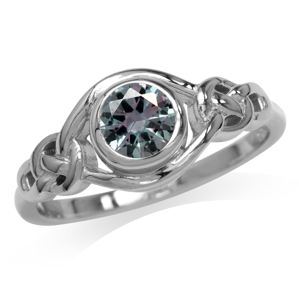 Simulated Color Change Alexandrite White Gold Plated 925 Sterling Silver Celtic Knot Ring - Silvershake-store