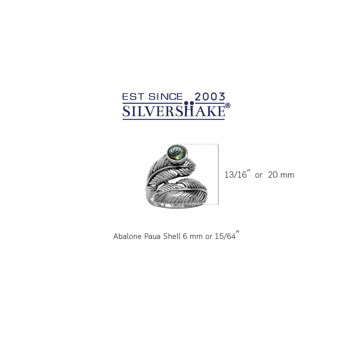 Abalone/Paua Shell 925 Sterling Silver Bypass Feather Ring silvershake