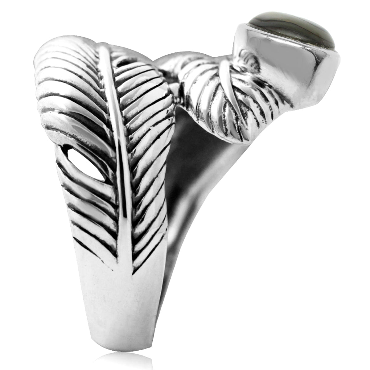 Abalone/Paua Shell 925 Sterling Silver Bypass Feather Ring silvershake