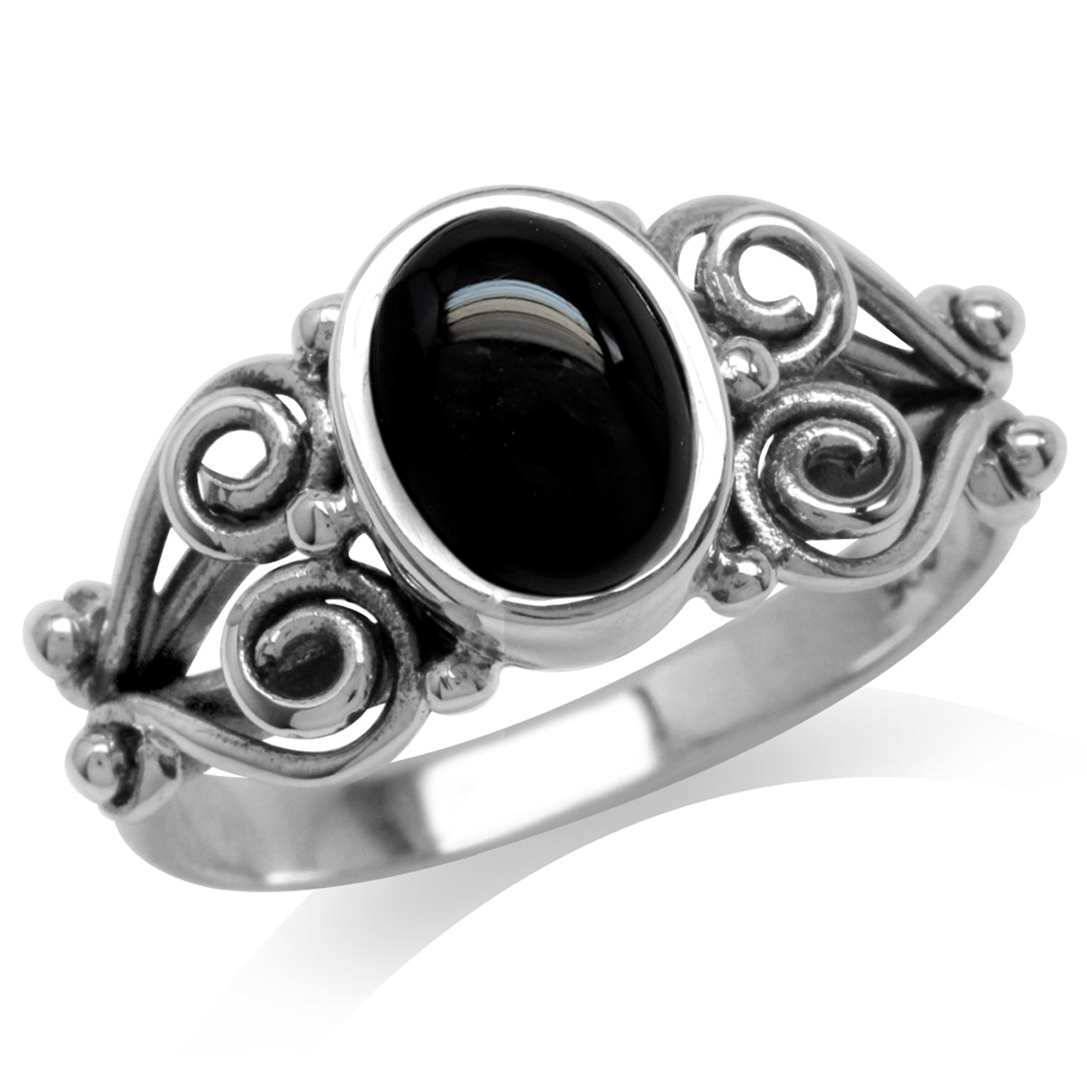 Created Black Onyx 925 Sterling Silver Victorian Style Ring