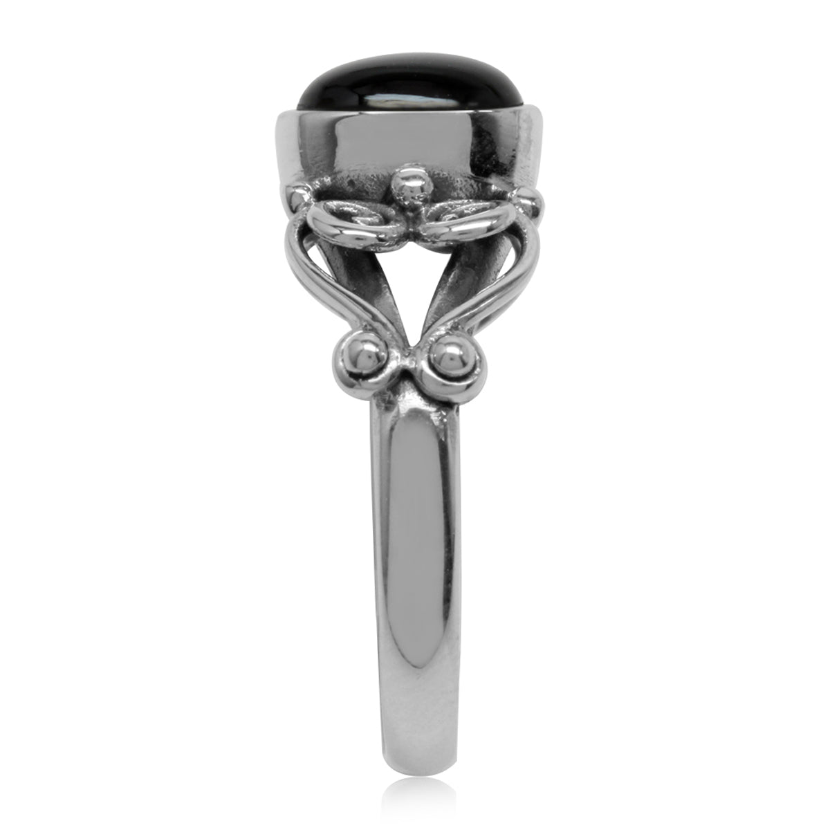 Created Black Onyx 925 Sterling Silver Victorian Style Ring