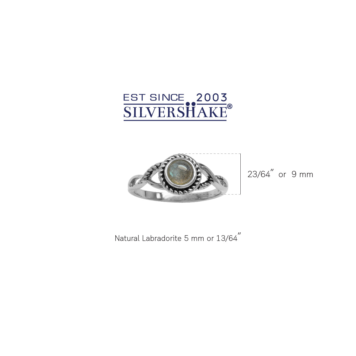 5mm Round Shape Labradorite 925 Sterling Silver Rope Solitaire Ring - Silvershake-store