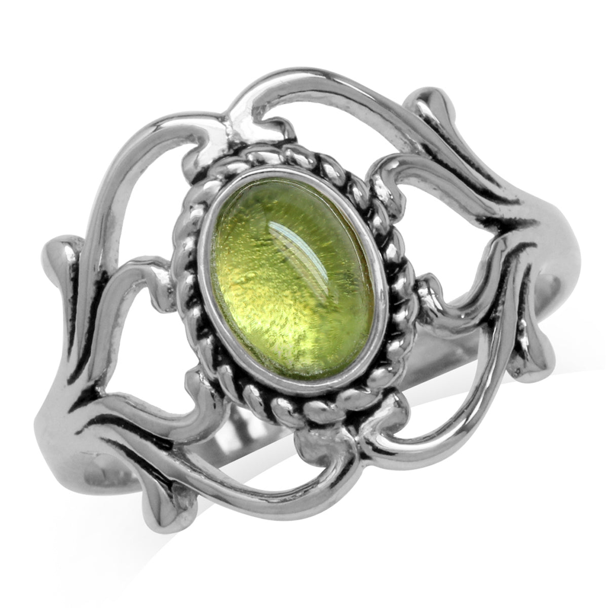 Cabochon Peridot 925 Sterling Silver Victorian Style Rope Ring - Silvershake-store