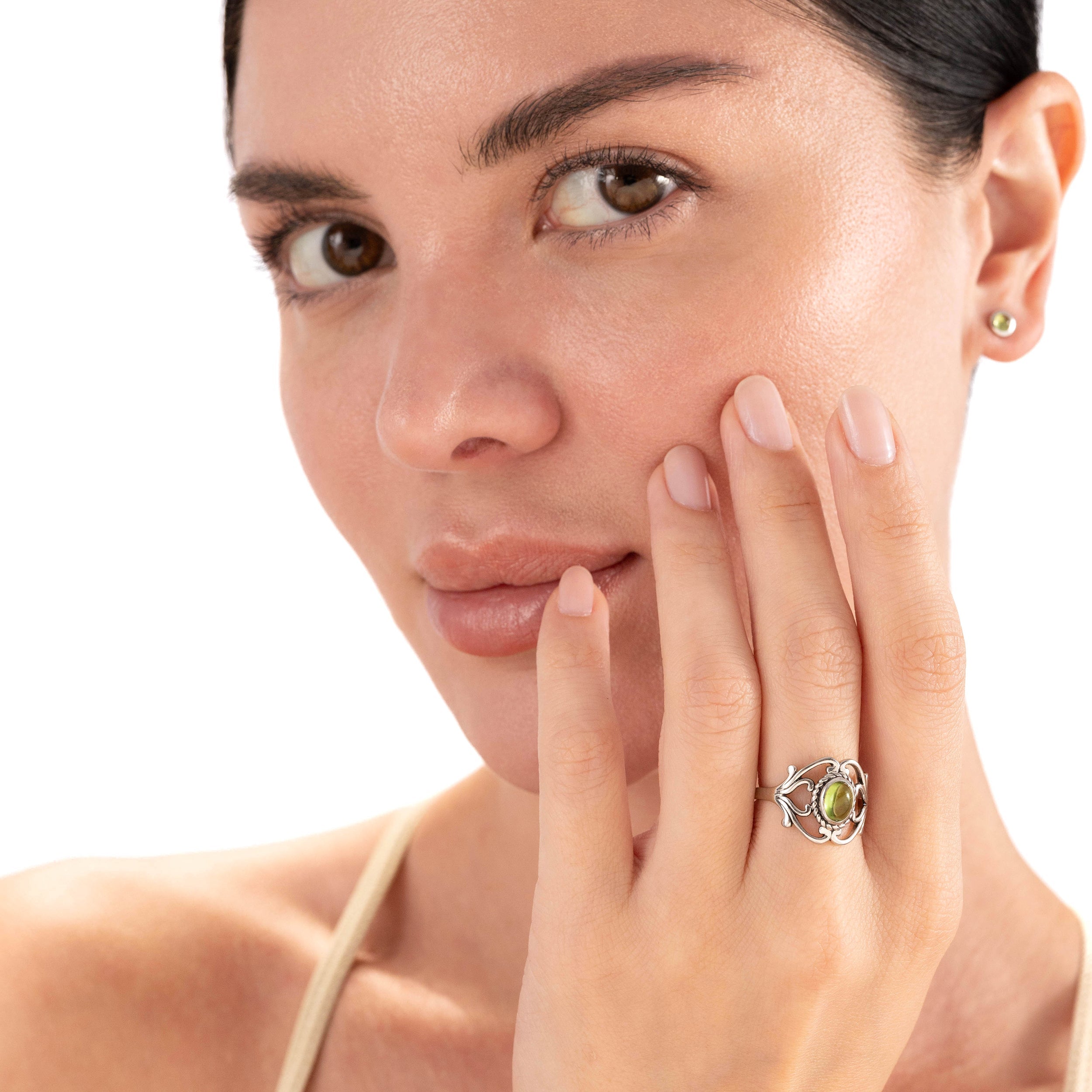 Cabochon Peridot 925 Sterling Silver Victorian Style Rope Ring - Silvershake-store