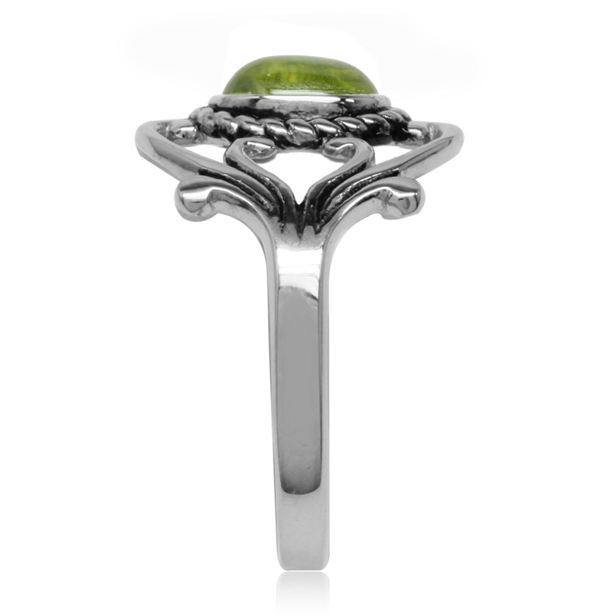Cabochon Peridot 925 Sterling Silver Victorian Style Rope Ring - Silvershake-store