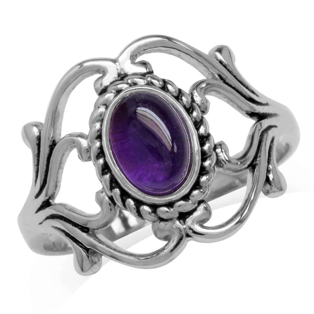 Cabochon Amethyst 925 Sterling Silver Victorian Style Rope Ring - Silvershake-store