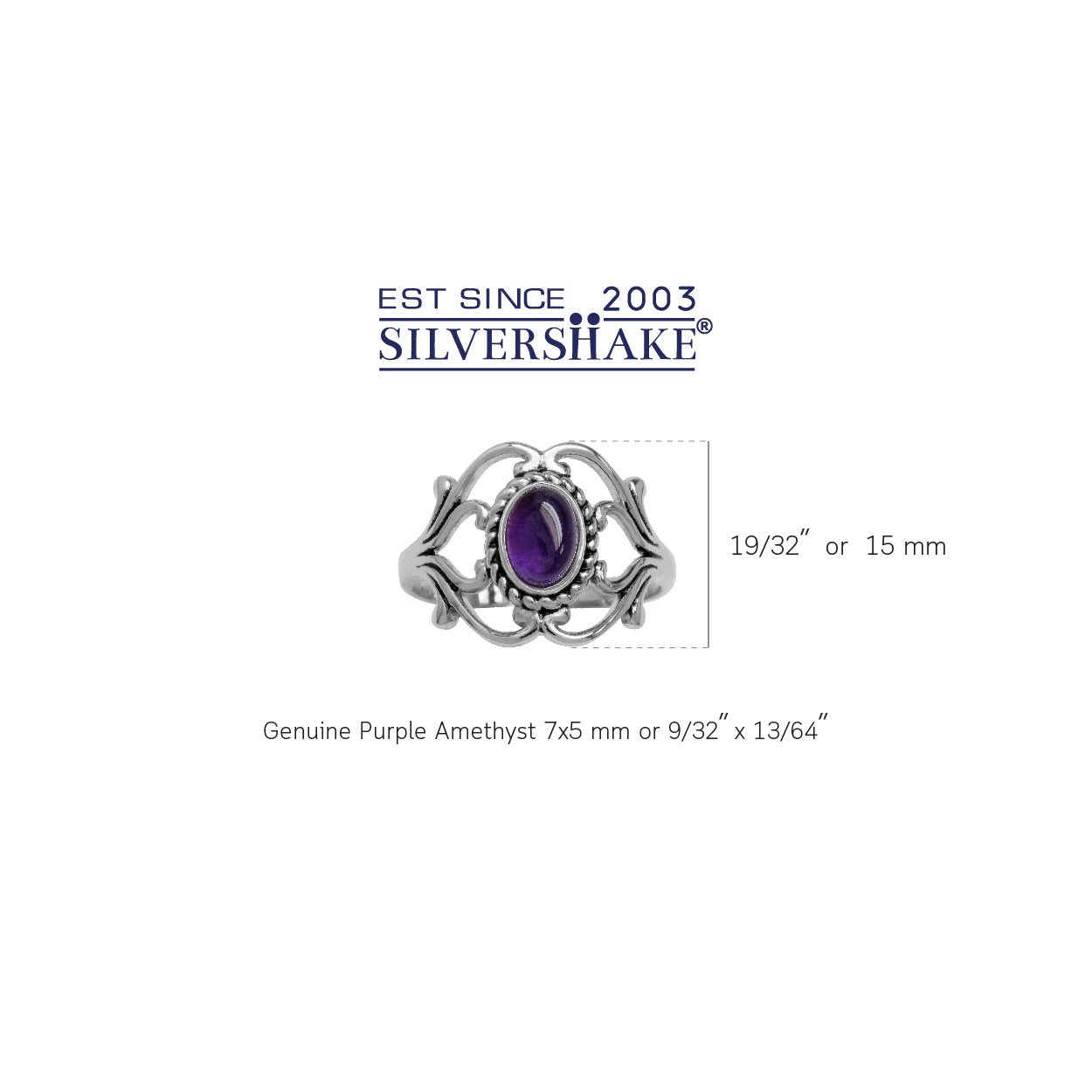 Cabochon Amethyst 925 Sterling Silver Victorian Style Rope Ring - Silvershake-store