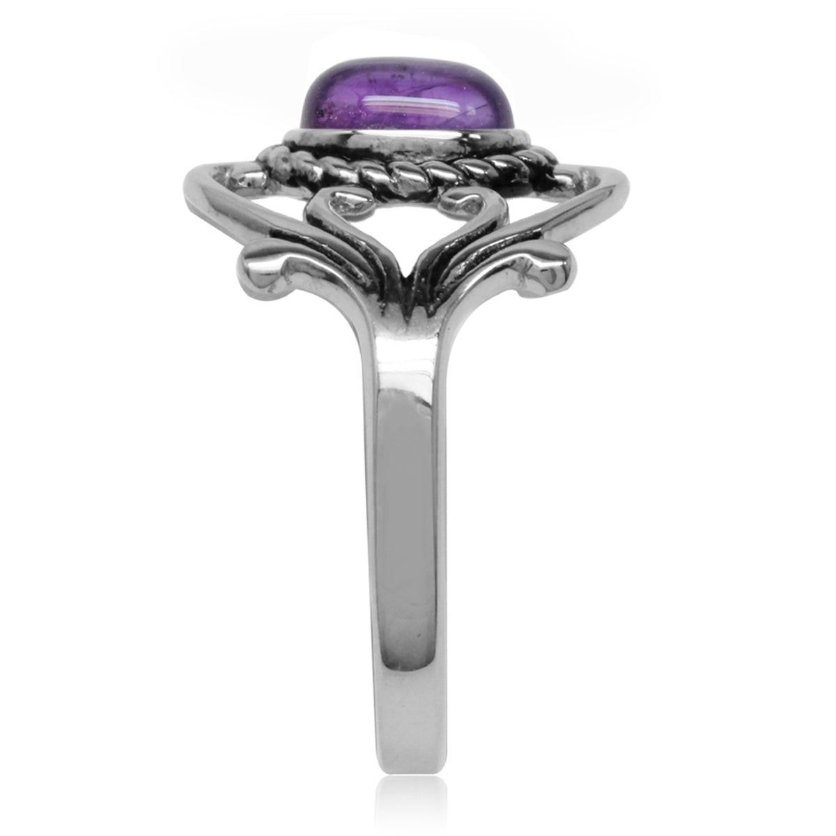 Cabochon Amethyst 925 Sterling Silver Victorian Style Rope Ring - Silvershake-store