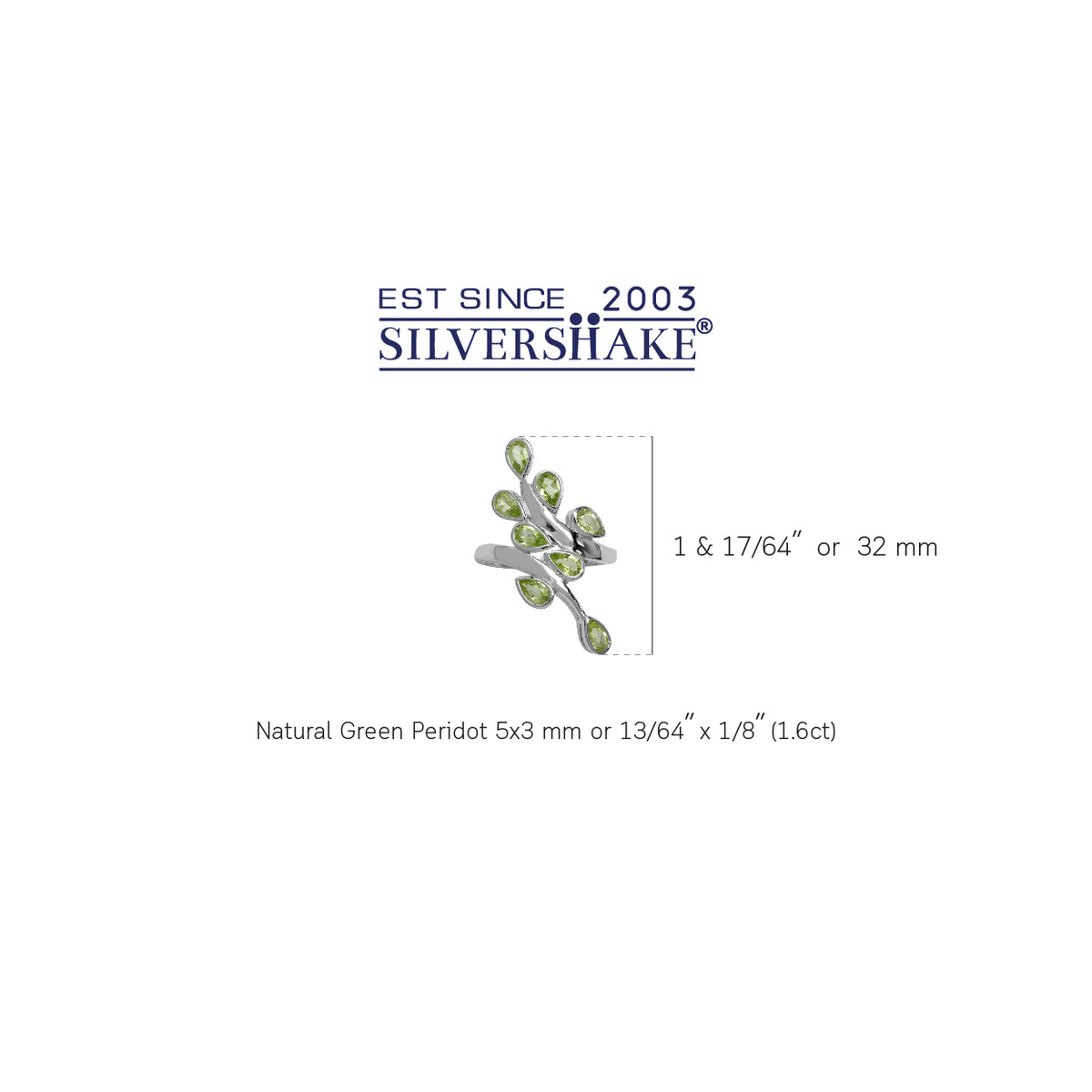 1.6ct. Natural Peridot White Gold Plated 925 Sterling Silver Bypass Leaf Ring silvershake