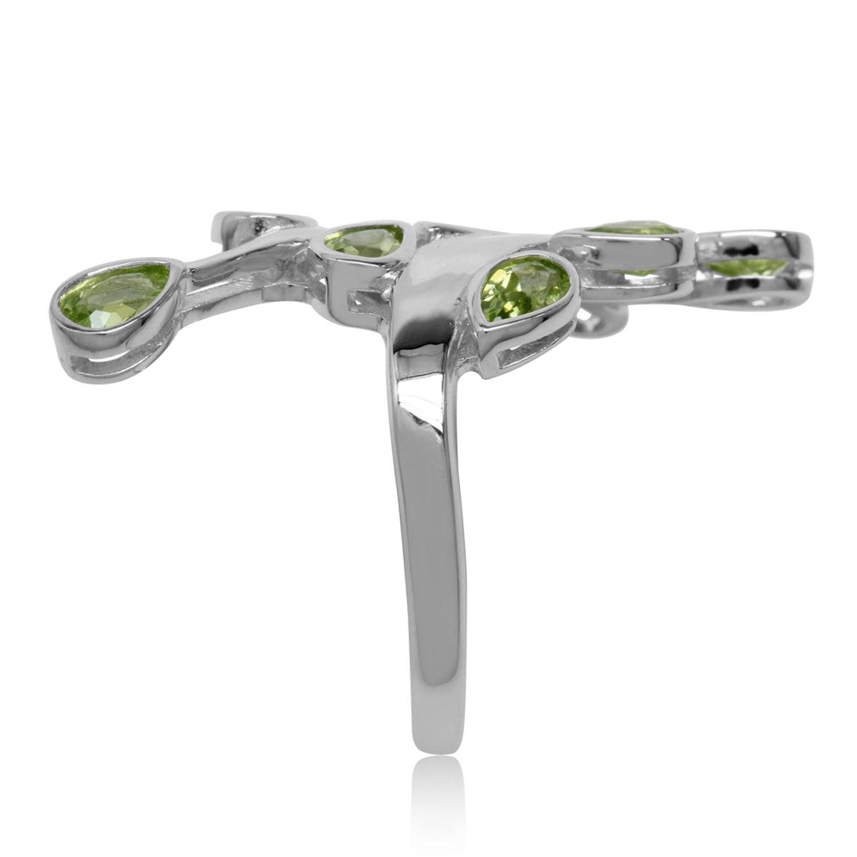 1.6ct. Natural Peridot White Gold Plated 925 Sterling Silver Bypass Leaf Ring silvershake