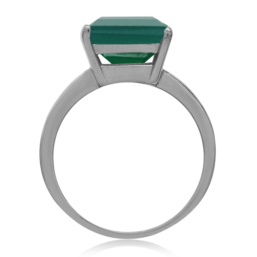 Huge 5.63ct. Natural Emerald Green Agate White Gold Plated 925 Sterling Silver Solitaire Ring - Silvershake-store